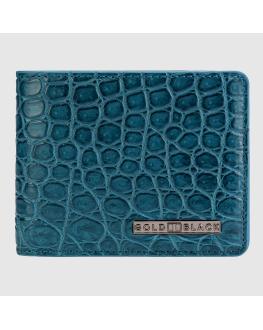 محفظة مطوية (جلد تمساح طبيعي) - ازرق بترولي